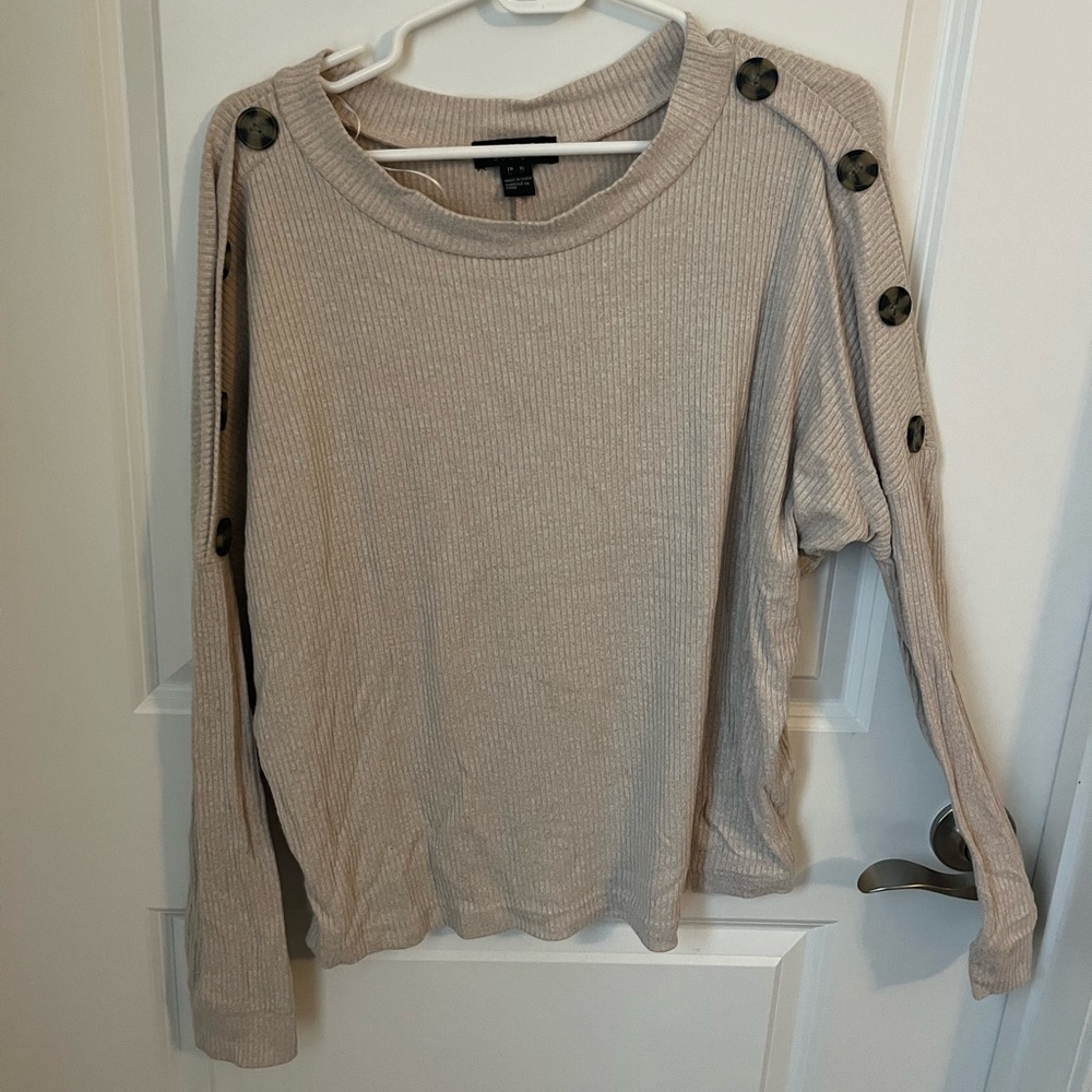 Button Sleeve Tan Sweater